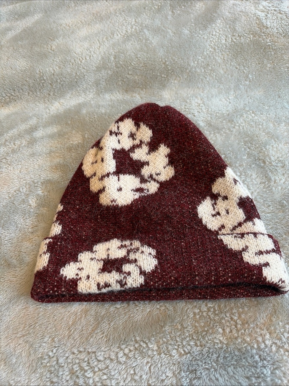 Denim Tears Cotton Wreath Maroon White Beanie Hat Winter Floral Peru Alpaca